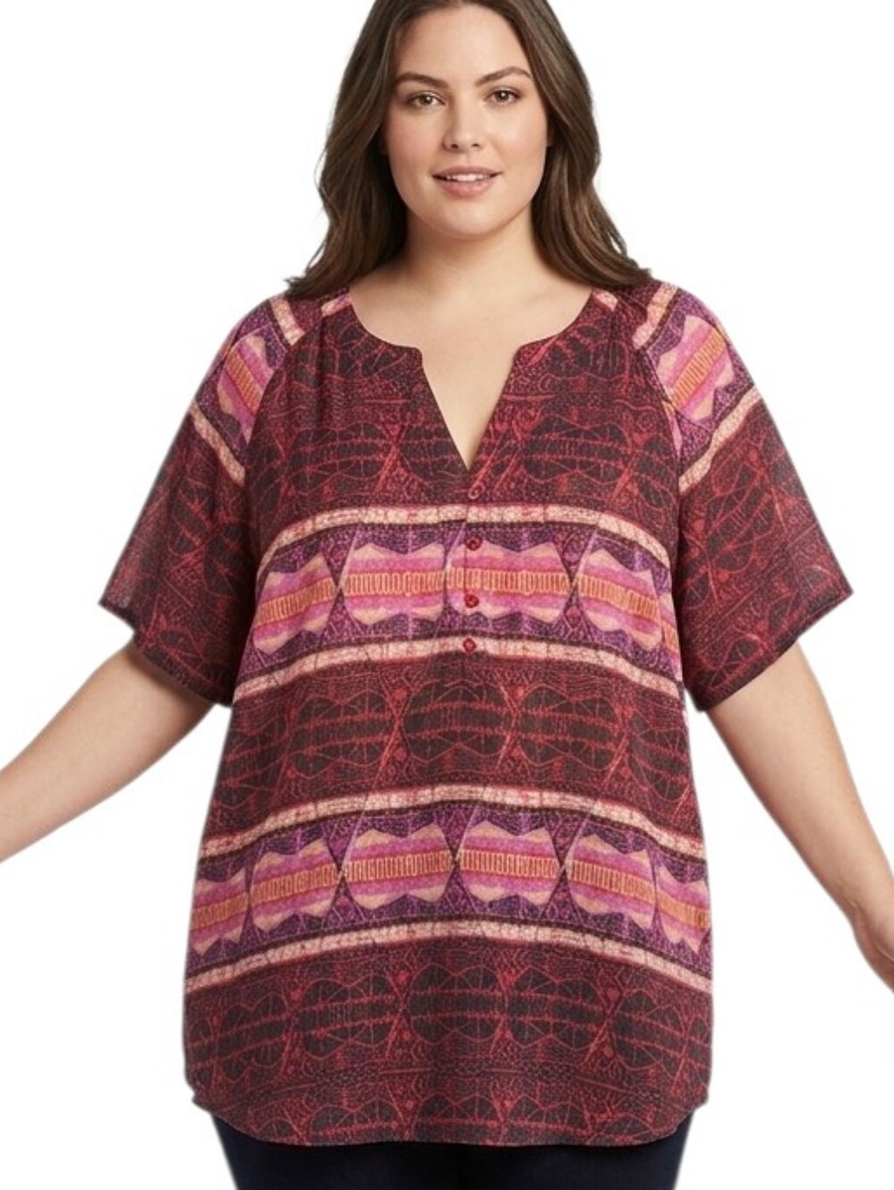 NWT Kim Rogers Geometric Print Henley Top